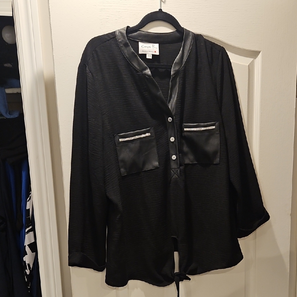 Compli K Black Blouse with Leather Accents